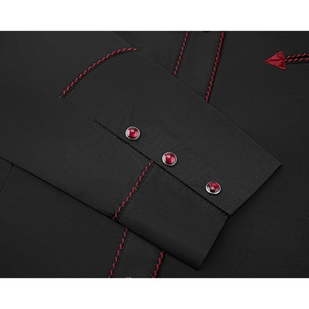 Women's Black Red Embroidered Western Cowgirl Slim Button Down Long Sleeve Shirt - Picture 3 of 3